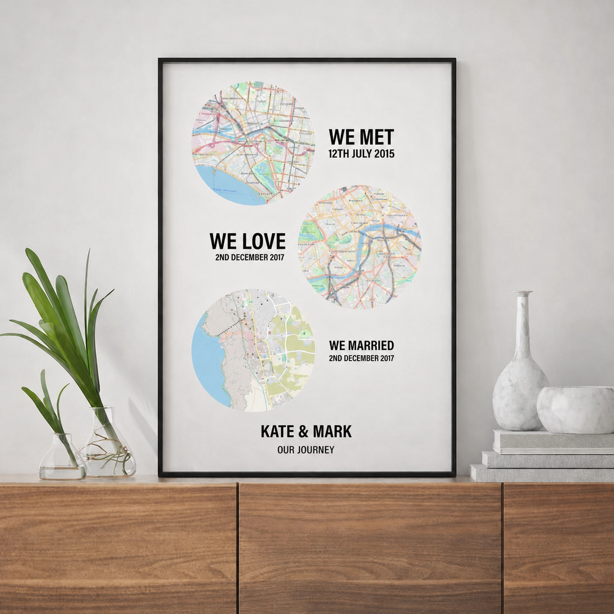Custom 3-Location Love Story Journey Canvas – We Met, We Love, We Live | Personalized Gift for Couples, boyfriend, girlfriend, anniversary