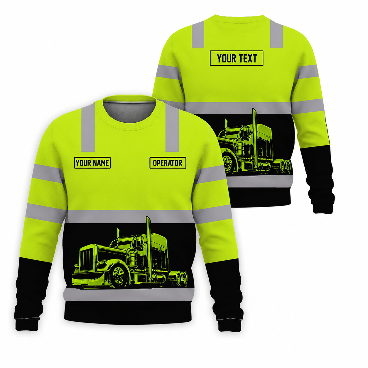 Custom Grey Striped Trucker Work Sweatshirt – Upload Your Truck Photo and Name