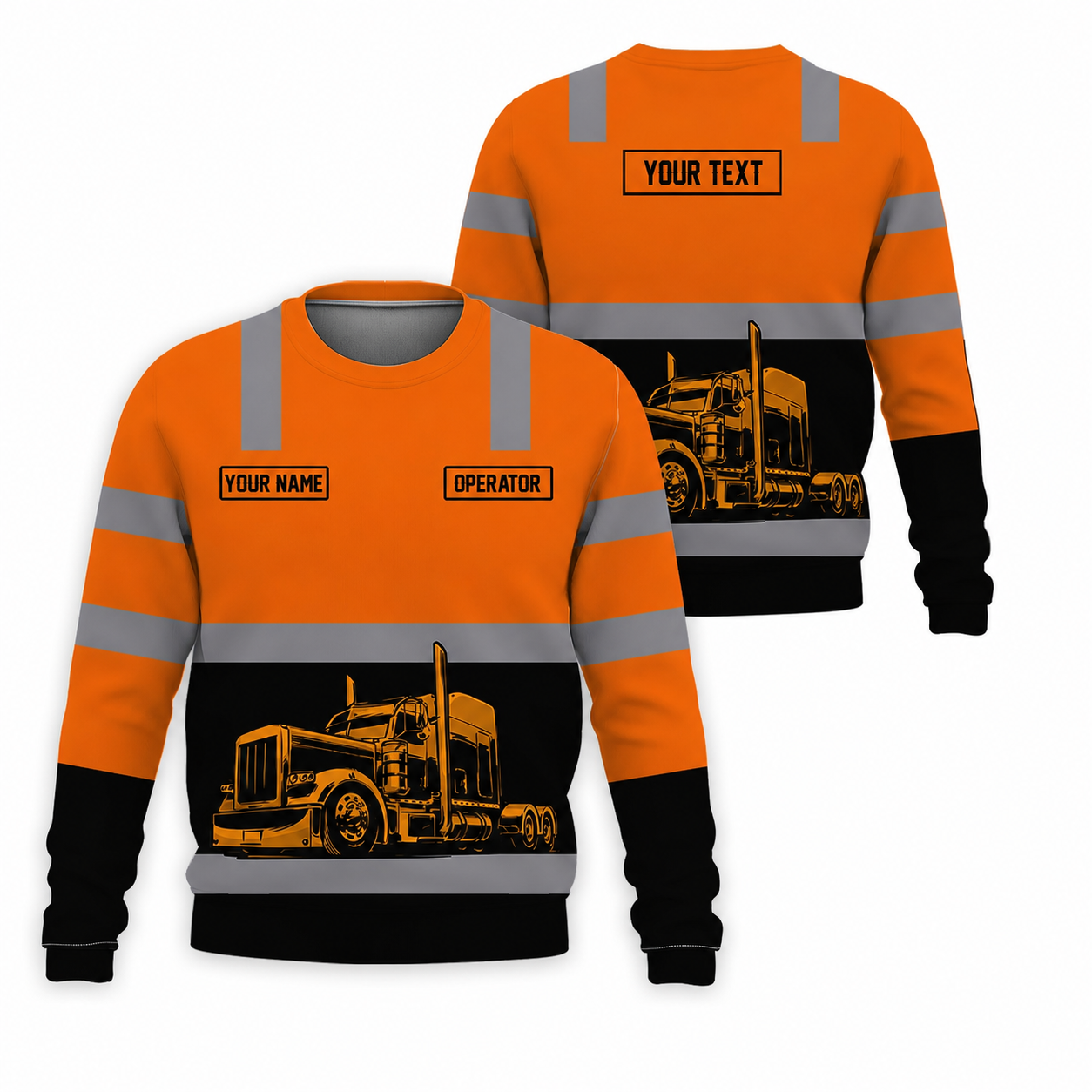 Custom Grey Striped Trucker Work Sweatshirt – Upload Your Truck Photo and Name