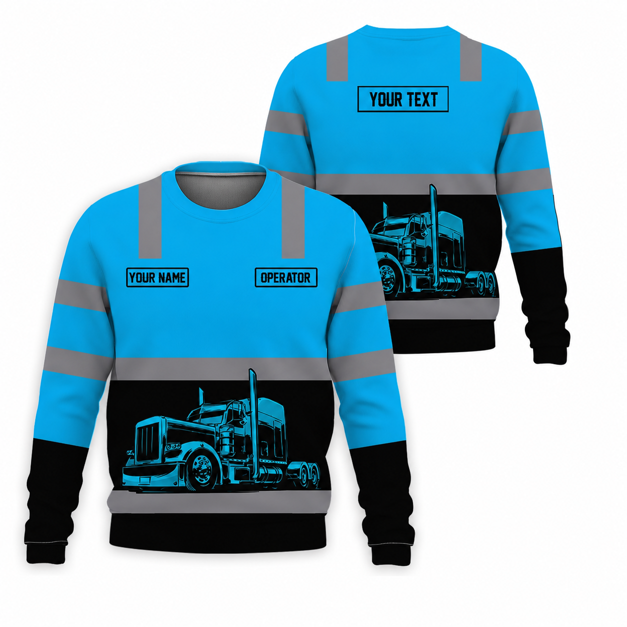 Custom Grey Striped Trucker Work Sweatshirt – Upload Your Truck Photo and Name