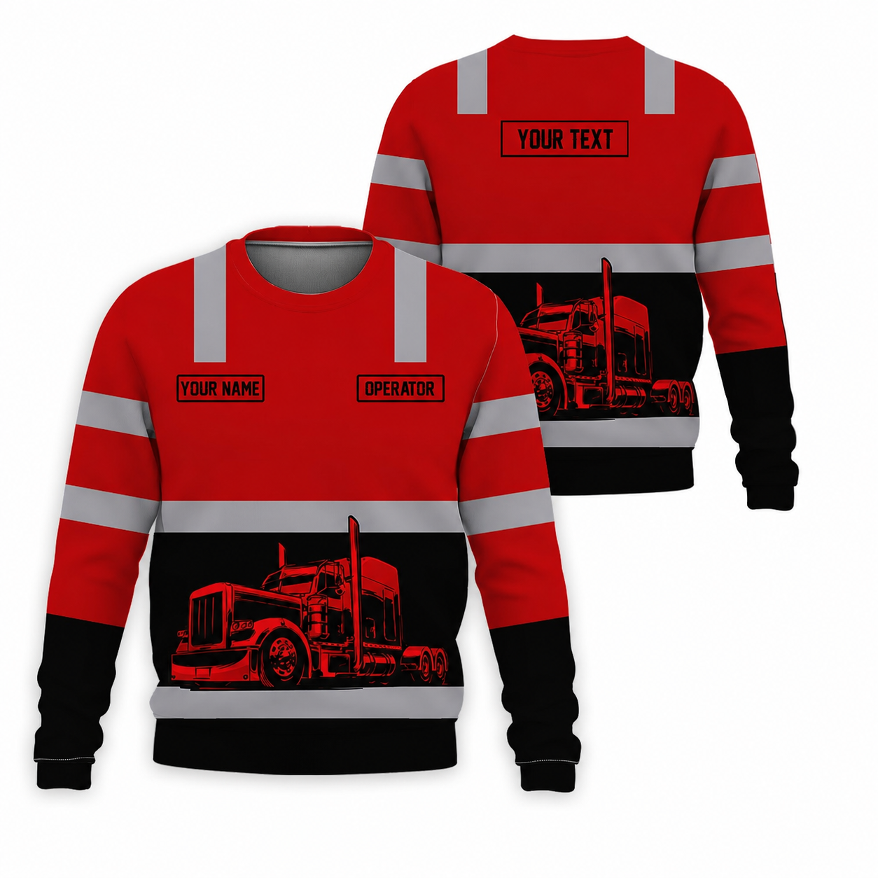 Custom Grey Striped Trucker Work Sweatshirt – Upload Your Truck Photo and Name