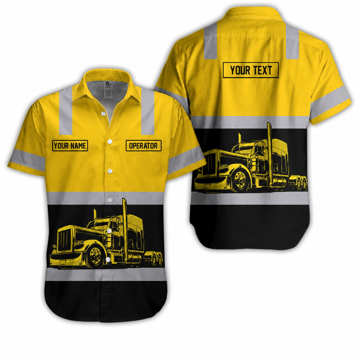 Custom Printed Trucker Uniform (with Gray Stripes) — Upload Your Truck Image and Name