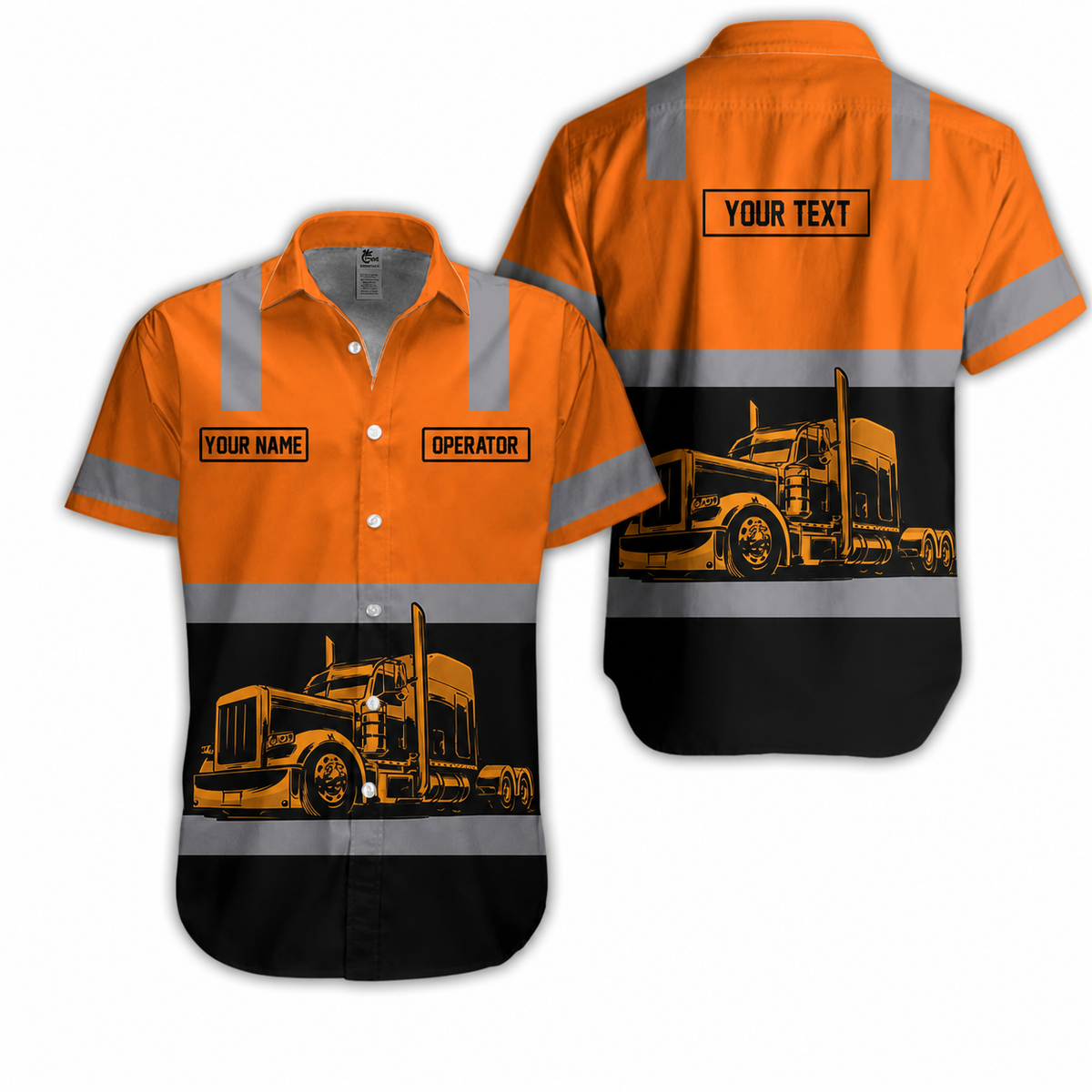 Custom Printed Trucker Uniform (with Gray Stripes) — Upload Your Truck Image and Name