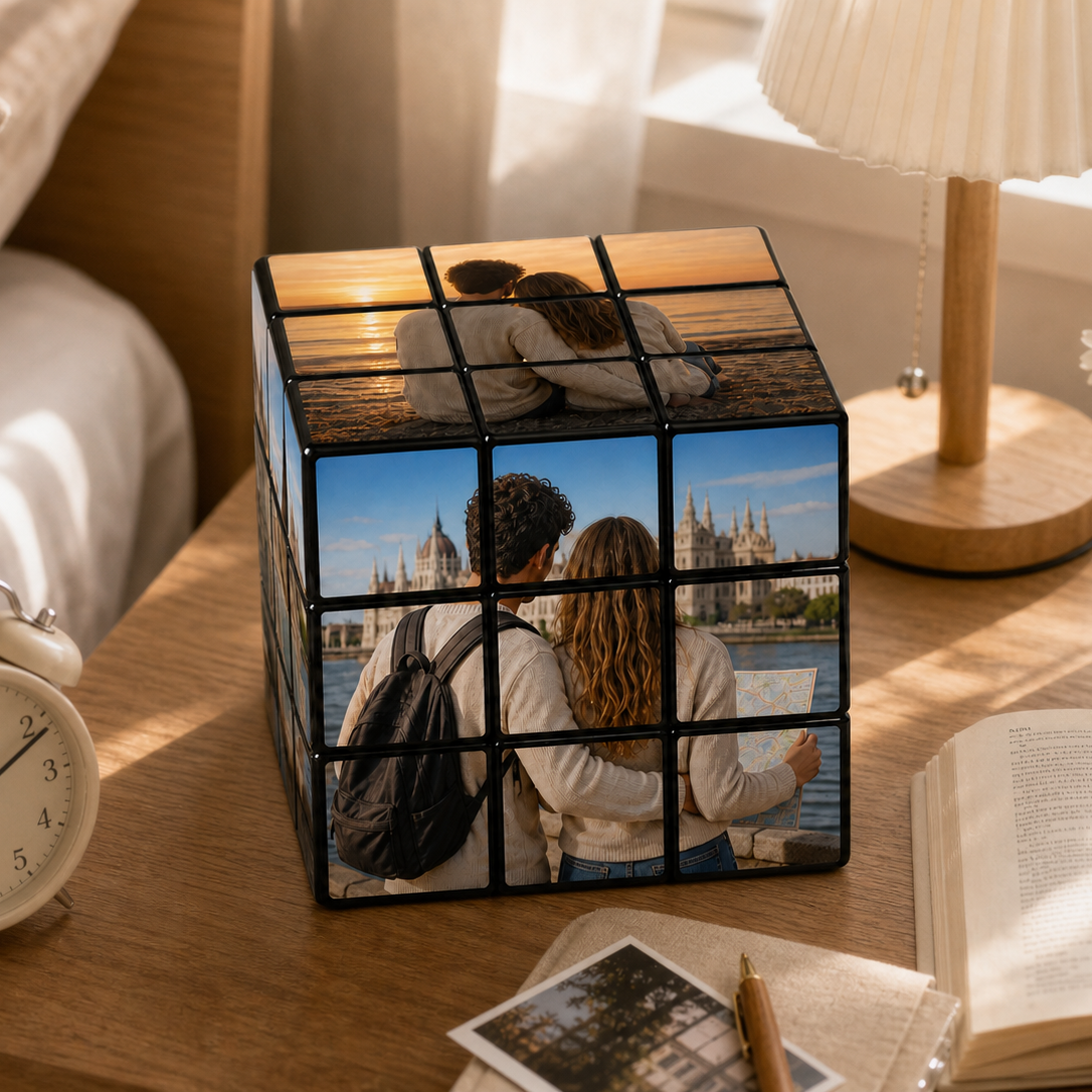 Cute Couple Personalized Photo Cube — Custom Picture Puzzle, Memory Keepsake Gift for Him & Her