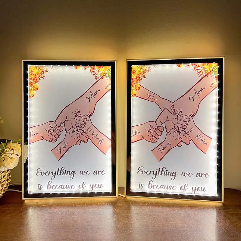Mom Everything We Are Is Because Of You - Personalized Mirror Frame Light Box