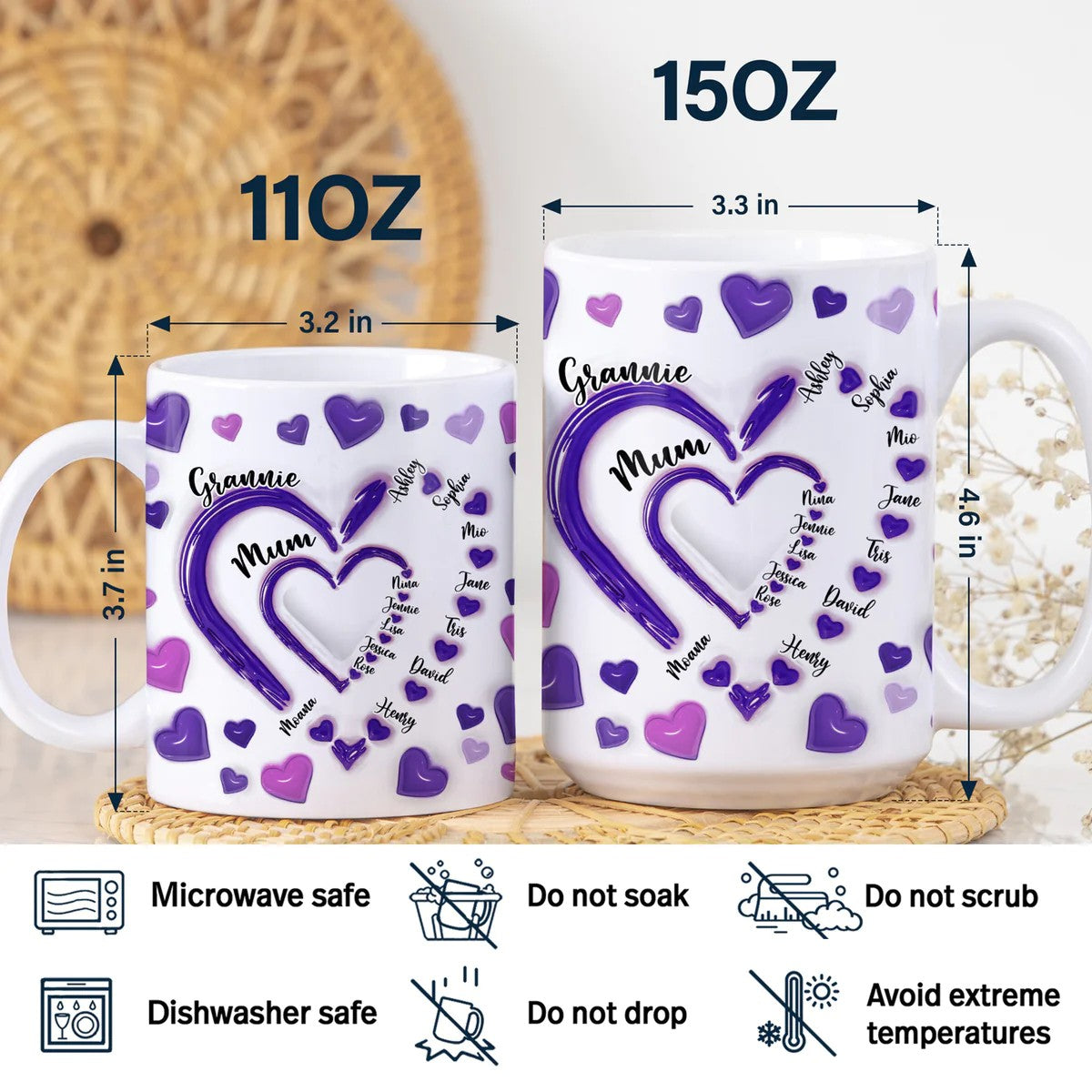 Mom's Grandma's Sweethearts - 3D Inflated Effect Printed Mug, Personalized White Edge-to-Edge Mug