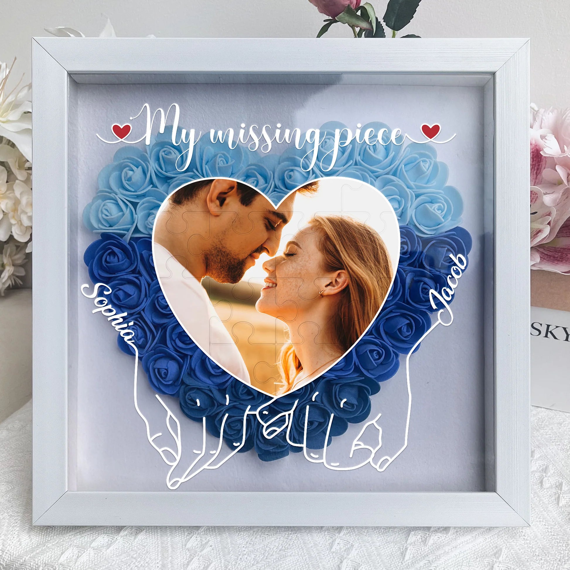 Mi pieza perdida - Caja de sombra personalizada con foto y flores