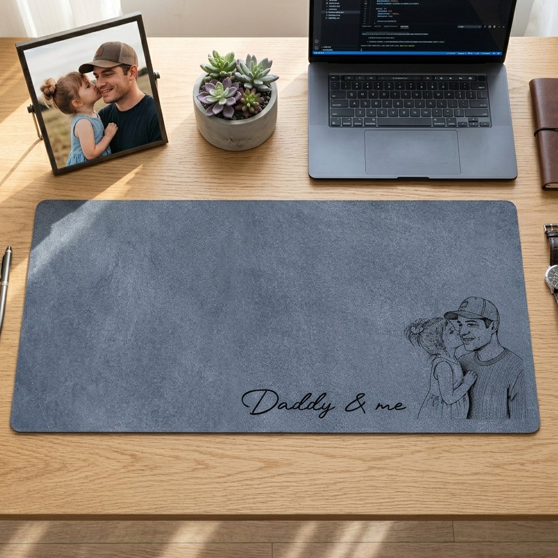 We Love You Custom Photo Sketch Desk Mat | Personalized Father's Day Gift for Dad Husband