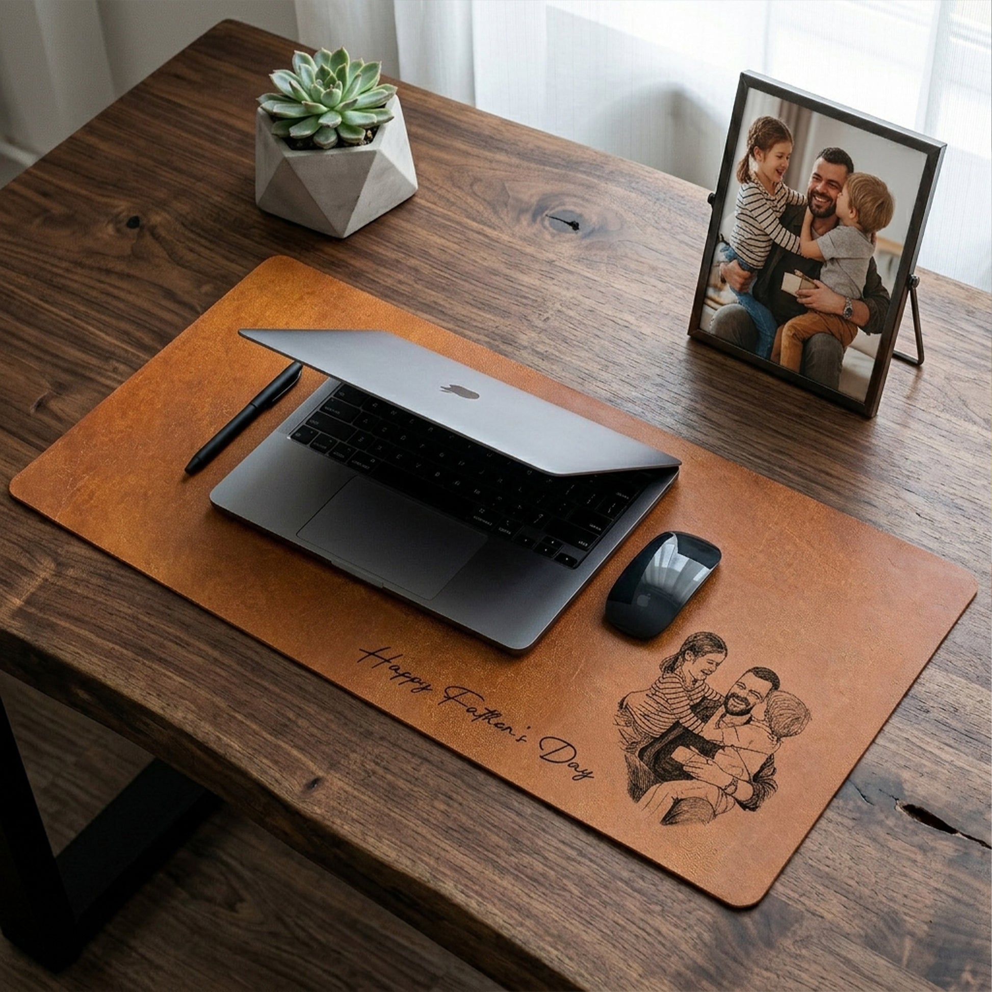 We Love You Custom Photo Sketch Desk Mat | Personalized Father's Day Gift for Dad Husband