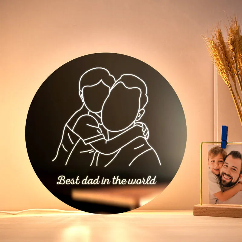Personalized Photo Round Mirror Colorful Lamp Line Drawing Led Night Light Exquisite Home Gifts