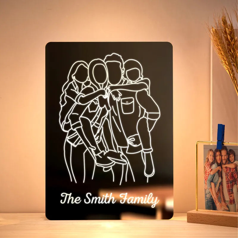 Personalized Photo Rectangle Mirror Colorful Lamp Line Drawing Led Night Light Exquisite Home Gifts