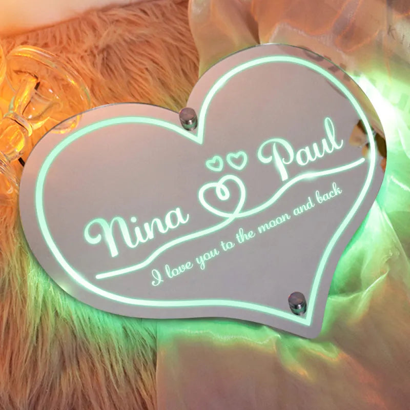 Personalized Mirror Light Heart Marquee Wedding Gifts