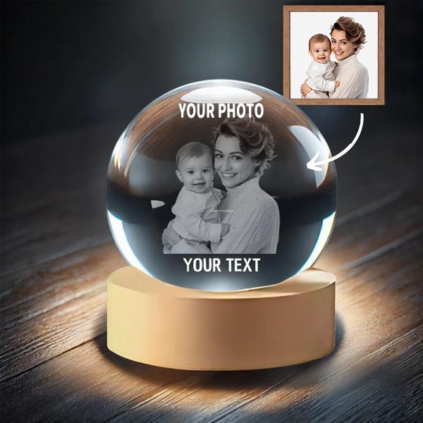 Customized Mother-Child Photo Crystal Ball Night Light, Freeze The Baby's First Day In The Mother's World