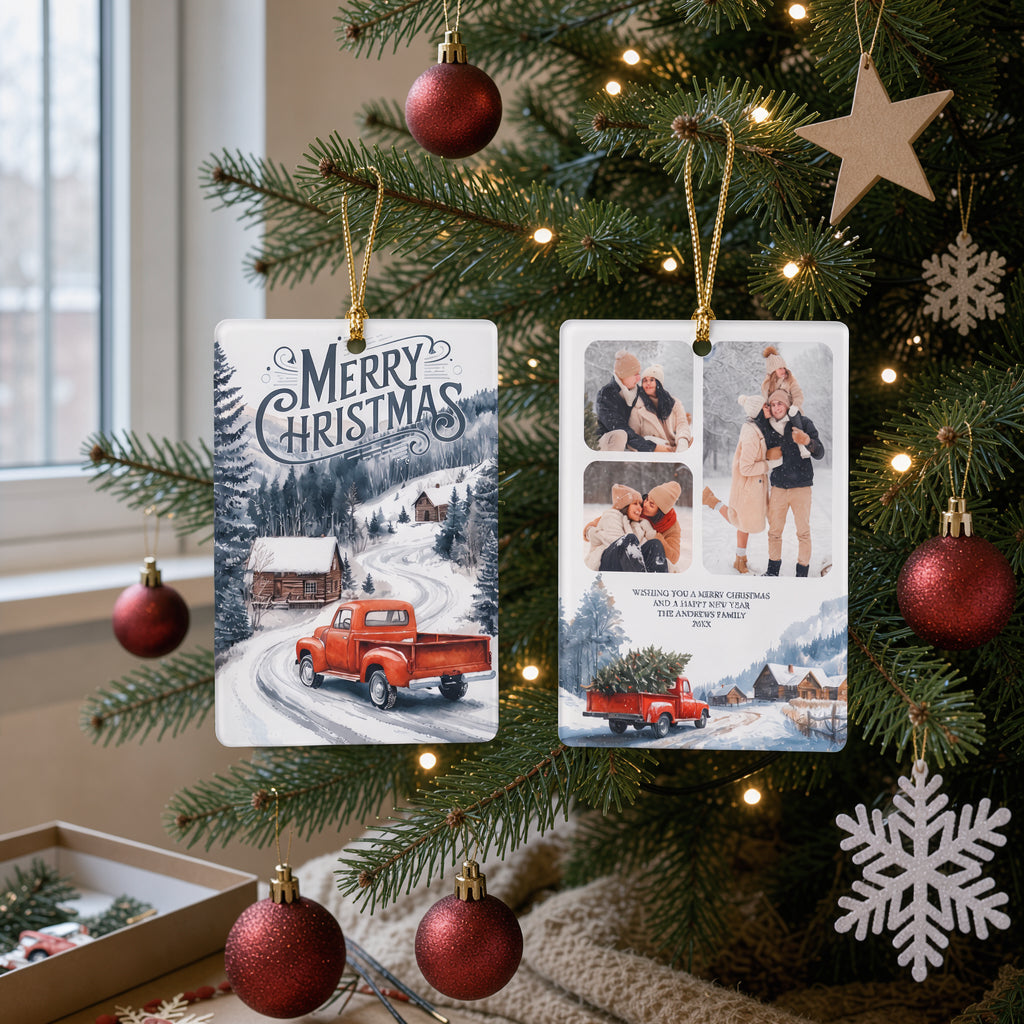 Postcard Christmas Ornament with Your Photo — Double-Sided, Pick Your Favorite Design