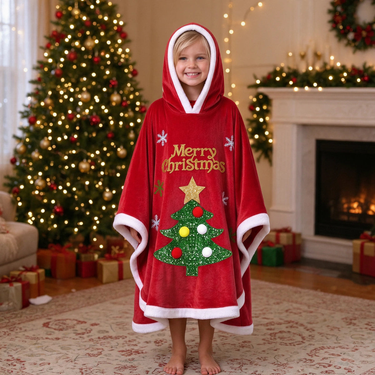 Custom Red or Green Christmas Capes for Family – Holiday Cloak for Adults & Kids, Matching Party Outerwear for Couples, Parents & Children