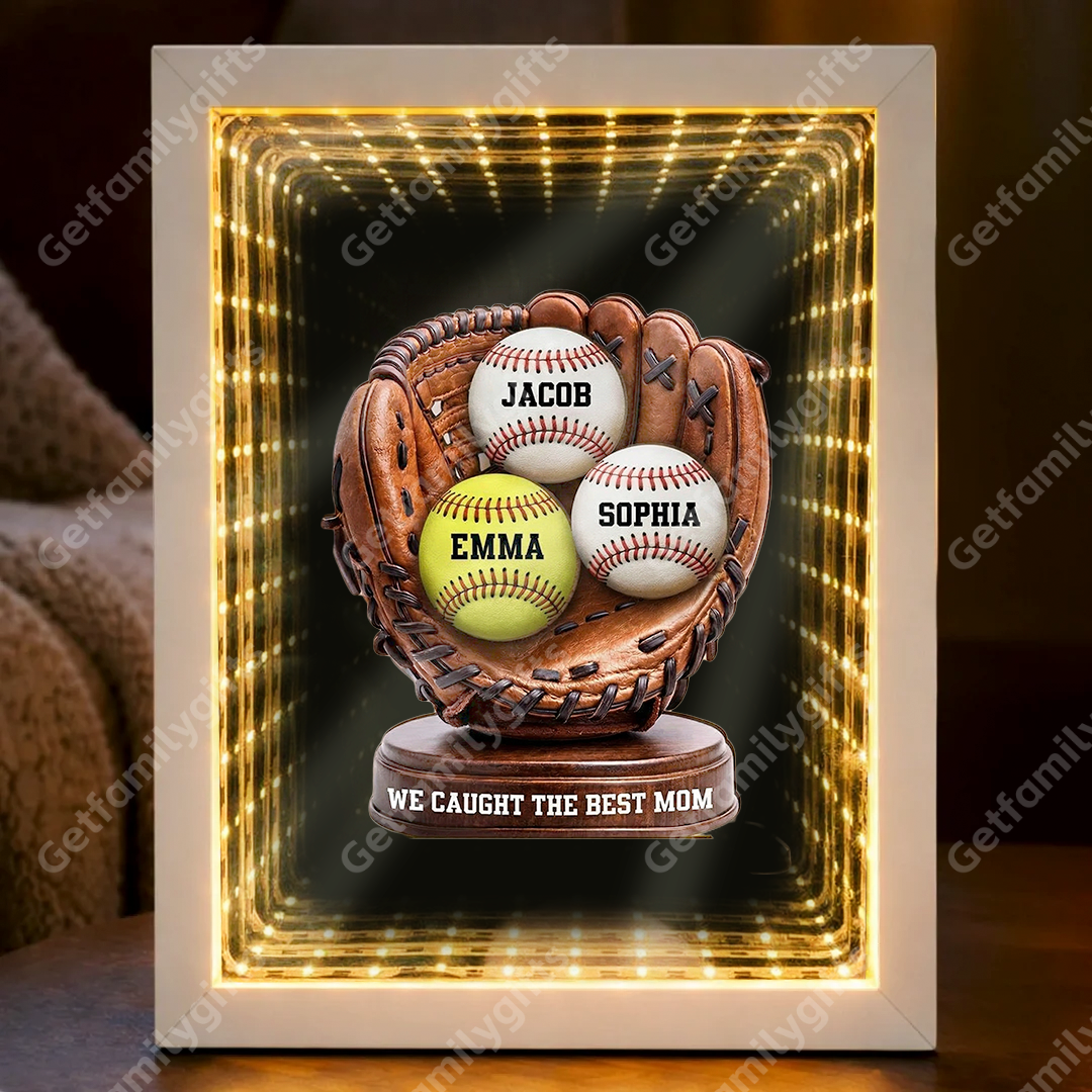 Baseball Glove Design "We Caught the Best Mom" — Personalized Mother's Day Custom Mirror Lightbox Gift