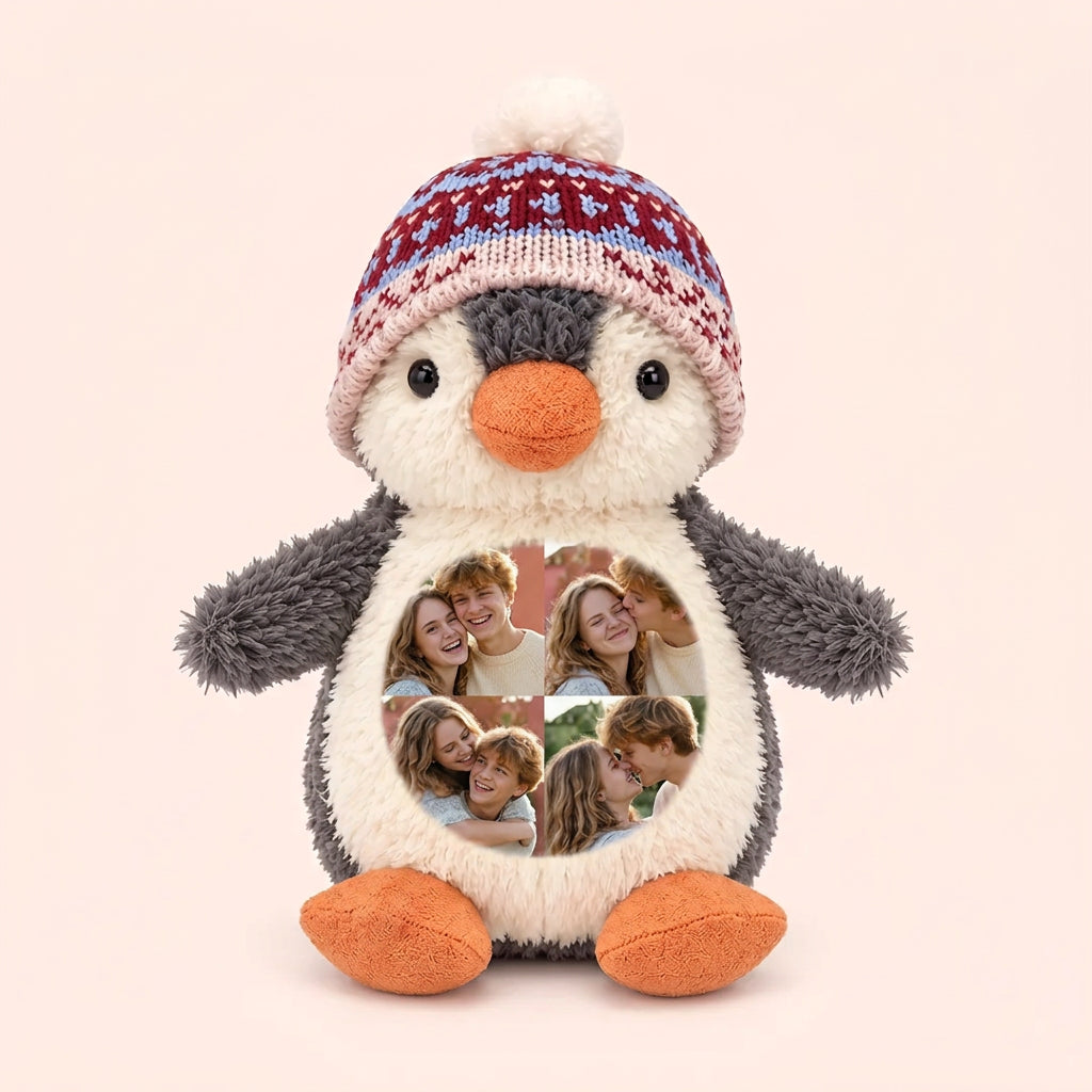 Custom Photo Penguin Plush — Personalized Stuffed Toy with Belly Photo, Memory Gift for Couples & Kids