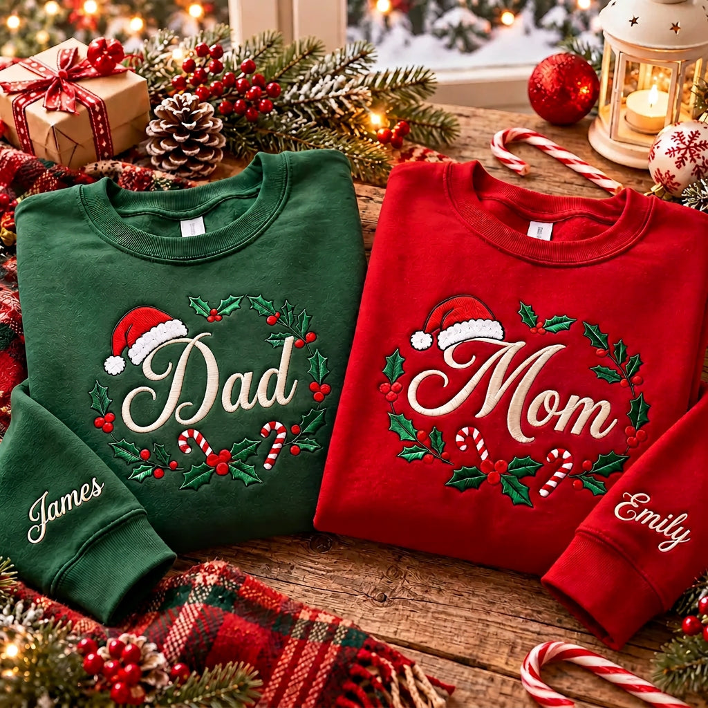 Custom Christmas Sweatshirts – Personalized Text for Couples, Parents & Grandparents, Perfect Holiday Gift for the Whole Family