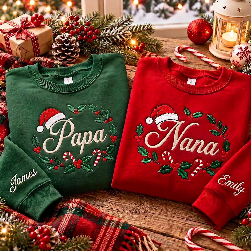 Custom Christmas Sweatshirts – Personalized Text for Couples, Parents & Grandparents, Perfect Holiday Gift for the Whole Family