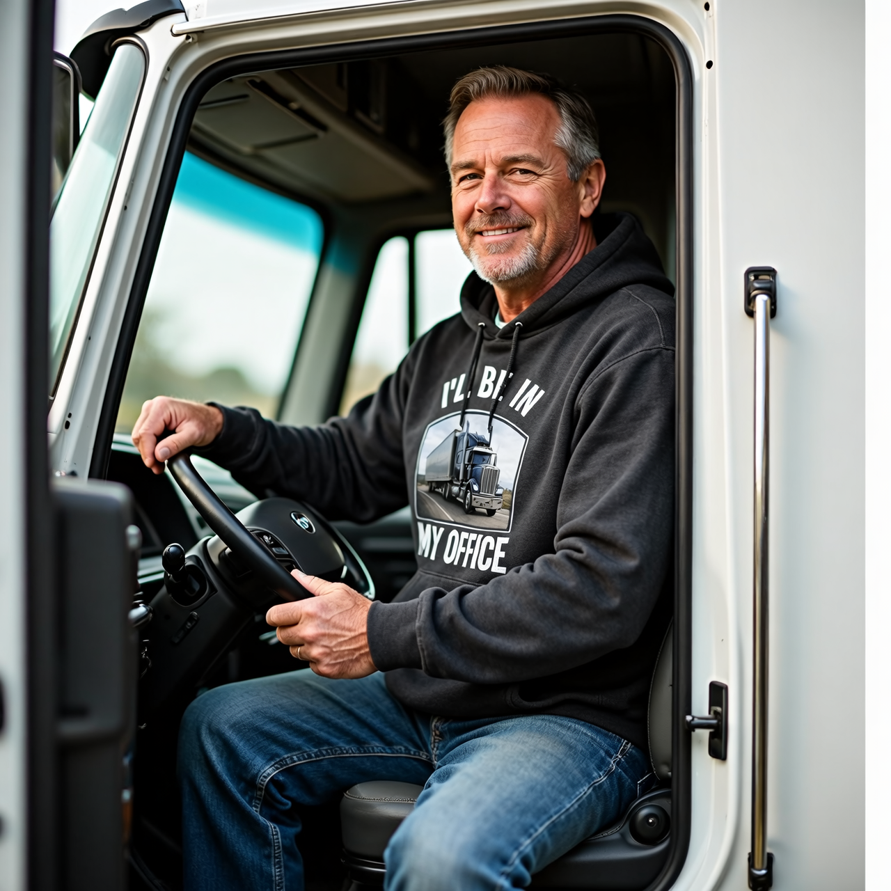 Custom Truck Photo T-Shirt – “I’ll Be In My Office” Funny Trucker Tee, Crewneck, Hoodie. Upload Your Rig for Personalized Design, Great Gift for Drivers