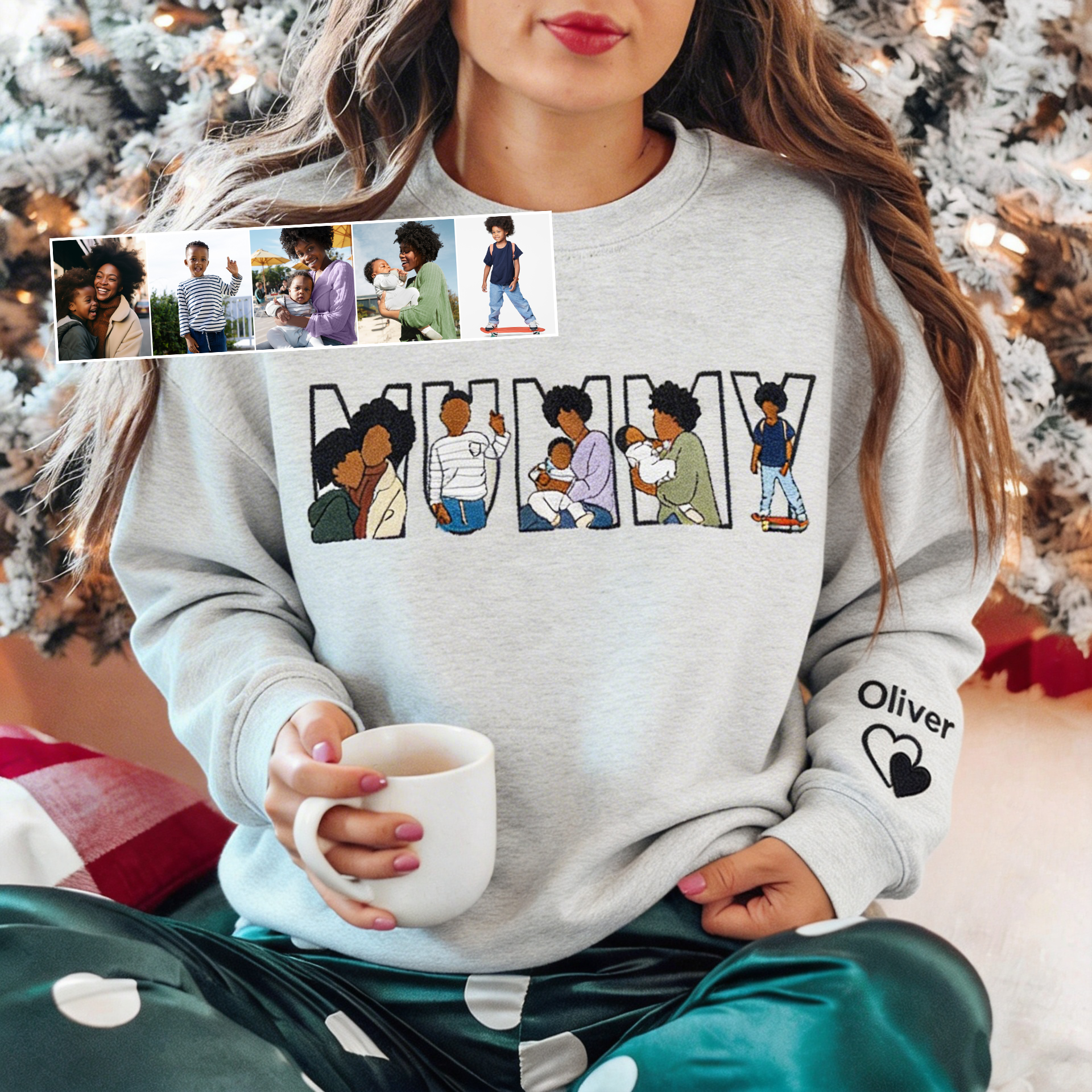 Custom Photo Portrait Embroidery Sweatshirt/Hoodie, Gift For Dad/Mama/Family