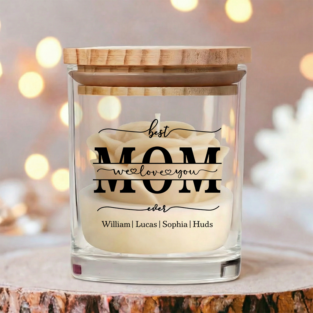 Personalized Soy Wax Candle – Custom Family Name Floral Gift for Mom, Mother’s Day Special