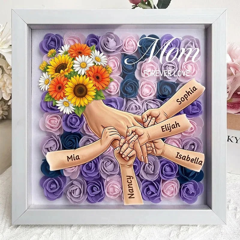 Sunflower Personalized Mom Holding Hands Memorial Shadow Box – Custom Name Remembrance Frame, Mother’s Day In Loving Memory Gift