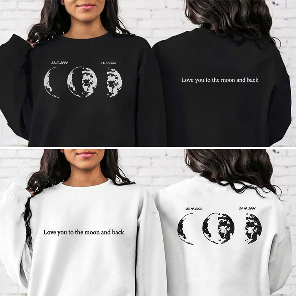 Custom Embroidered Couple Hoodie With Moon & Silhouette Design