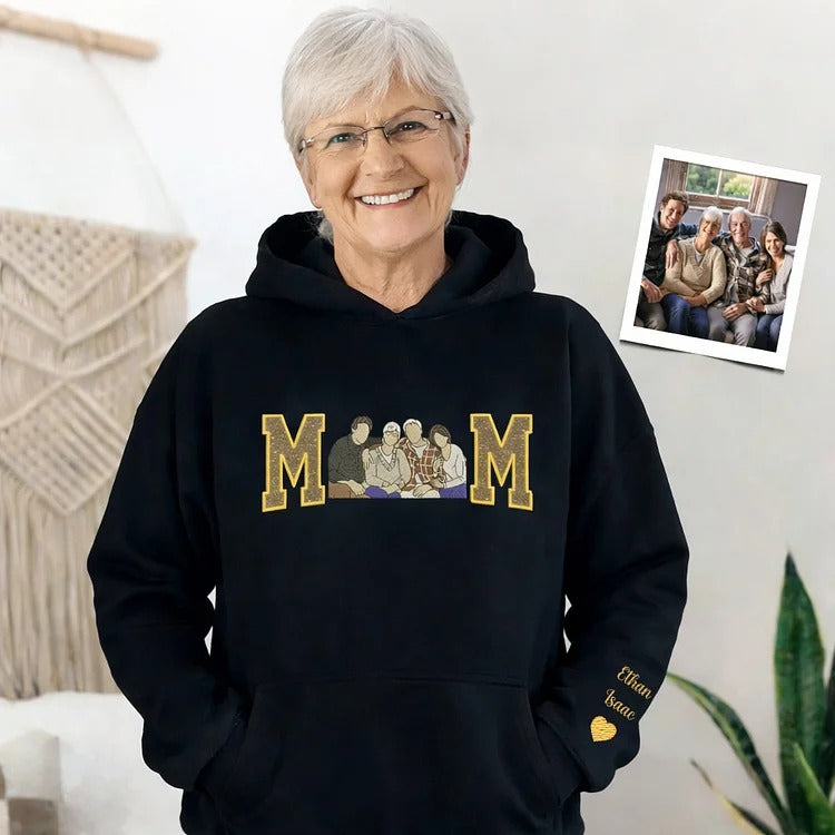 A Glittering Gift for Grandma, Personalized Portrait Sweatshirt with Embroidered Family Photo & Sparkle