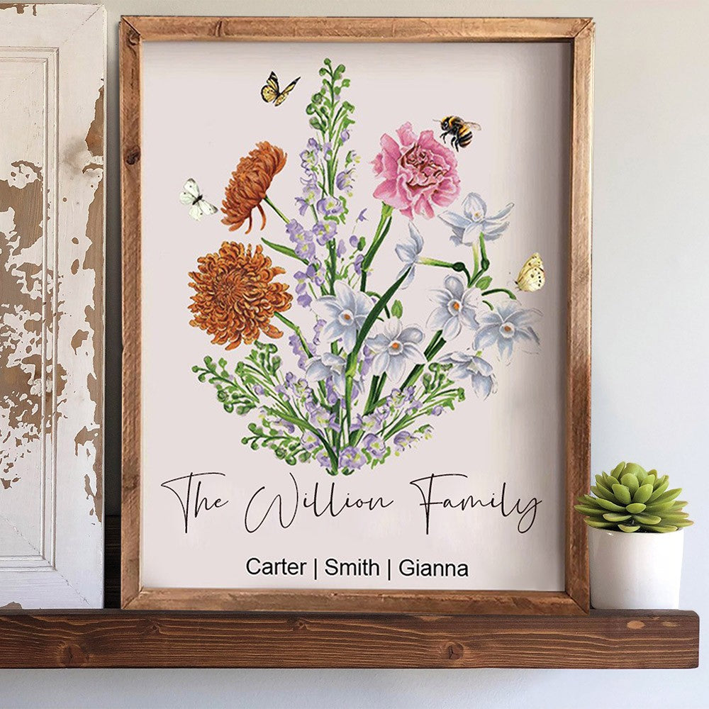 Grandma's Garden Birth Month Flower Custom Art Print Frame Christmas Gift Ideas for Mom Grandma
