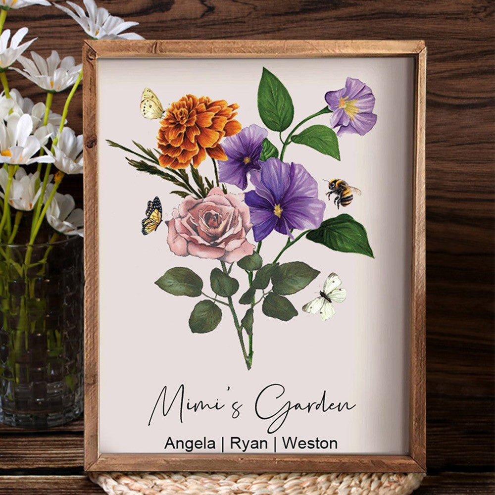 Grandma's Garden Birth Month Flower Custom Art Print Frame Christmas Gift Ideas for Mom Grandma