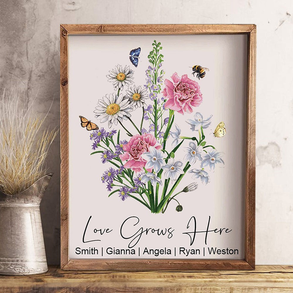 Grandma's Garden Birth Month Flower Custom Art Print Frame Christmas Gift Ideas for Mom Grandma