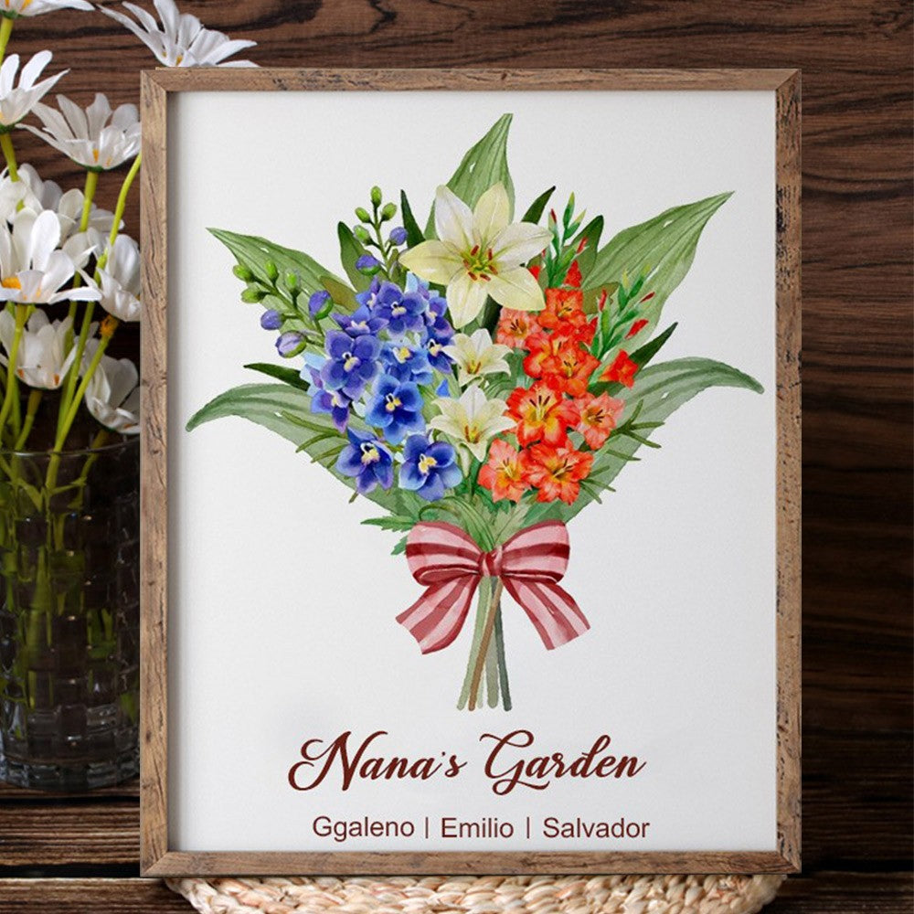 Personalized Mimi's Garden Art Print Birth Flowers Bouquet Frame Love Gift For Mom Grandma