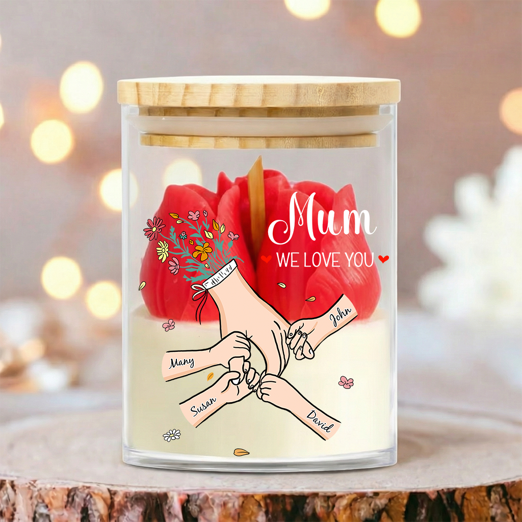 Personalized Floral Soy Wax Candle – Family Hands Design Gift for Mom, Mother’s Day Special