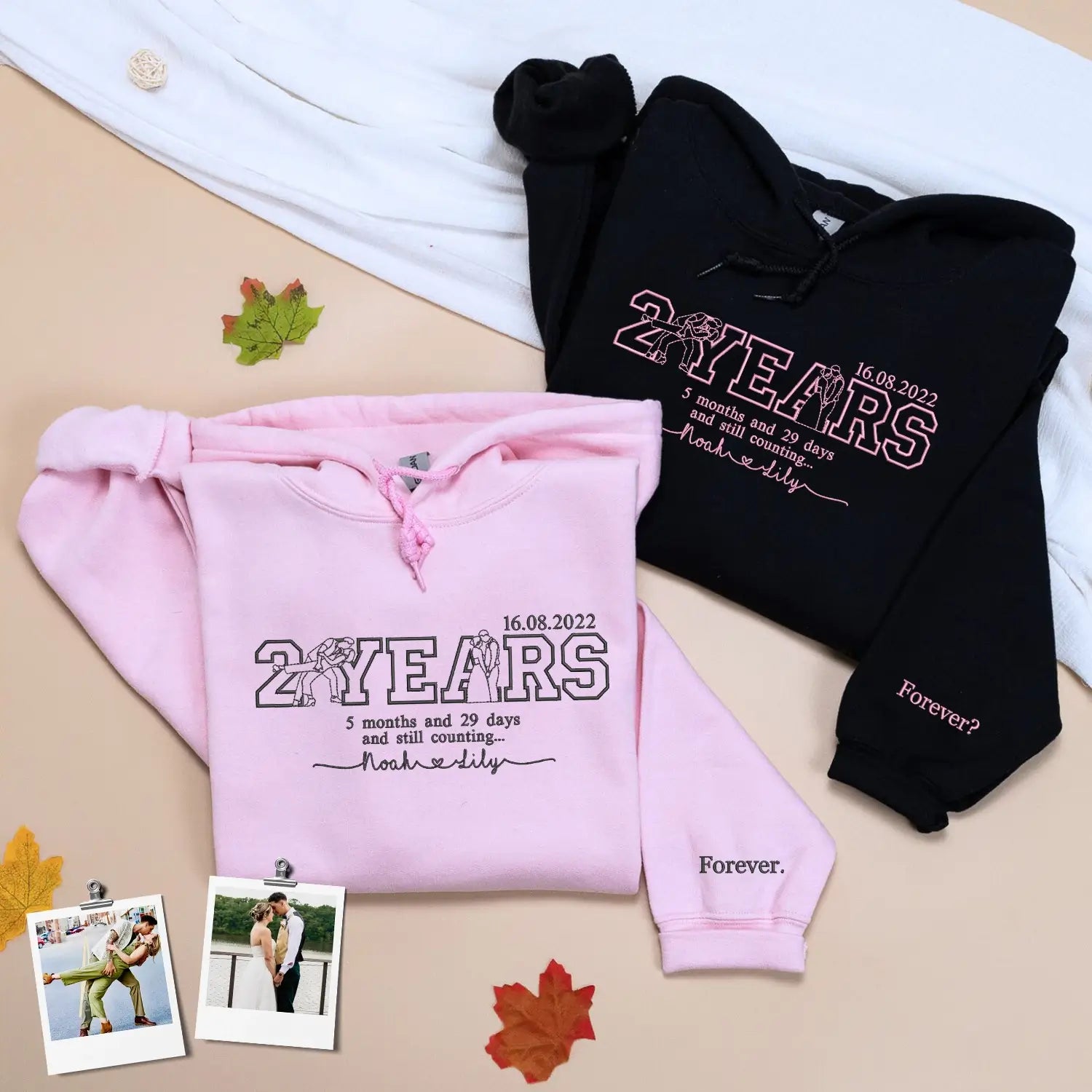 Custom Embroidered Portrait from Photo Sweatshirt or Hoodie with Anniversary Date