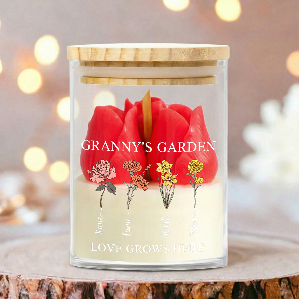 Personalized Birth Flower Soy Wax Candle – Custom Kids’ Names Gift for Mom, Mother’s Day Special
