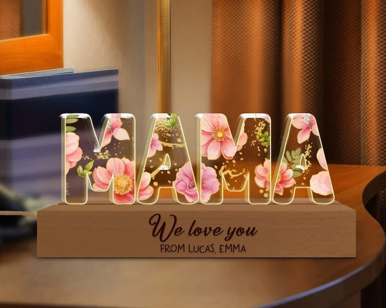 Custom Night Light Birth Flower 3D LED Light, Gift from Daughter, Mom Birthday Gift
