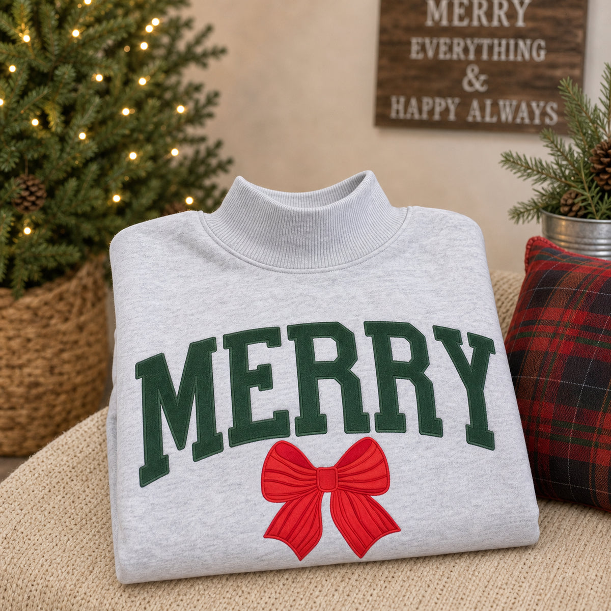 Custom Velvet Mock Neck Sweatshirt — Personalized Text, Cozy Holiday Top