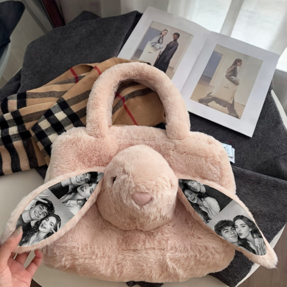 Personalized Photo Rabbit Tote Bag — Custom Picture Bunny Tote with Photo Ears, Keepsake Gift for Birthdays & Valentine's Day