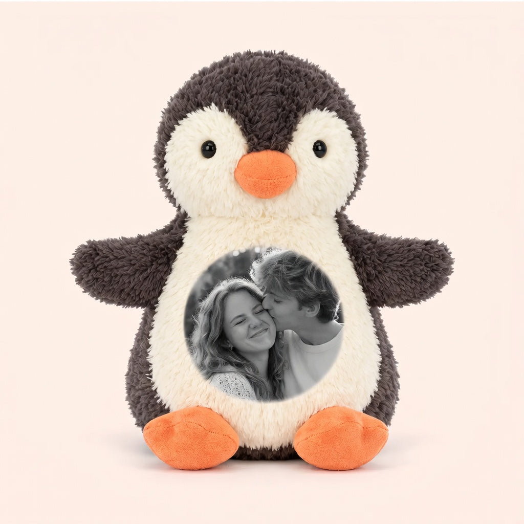 Custom Photo Penguin Plush — Personalized Stuffed Toy with Belly Photo, Memory Gift for Couples & Kids
