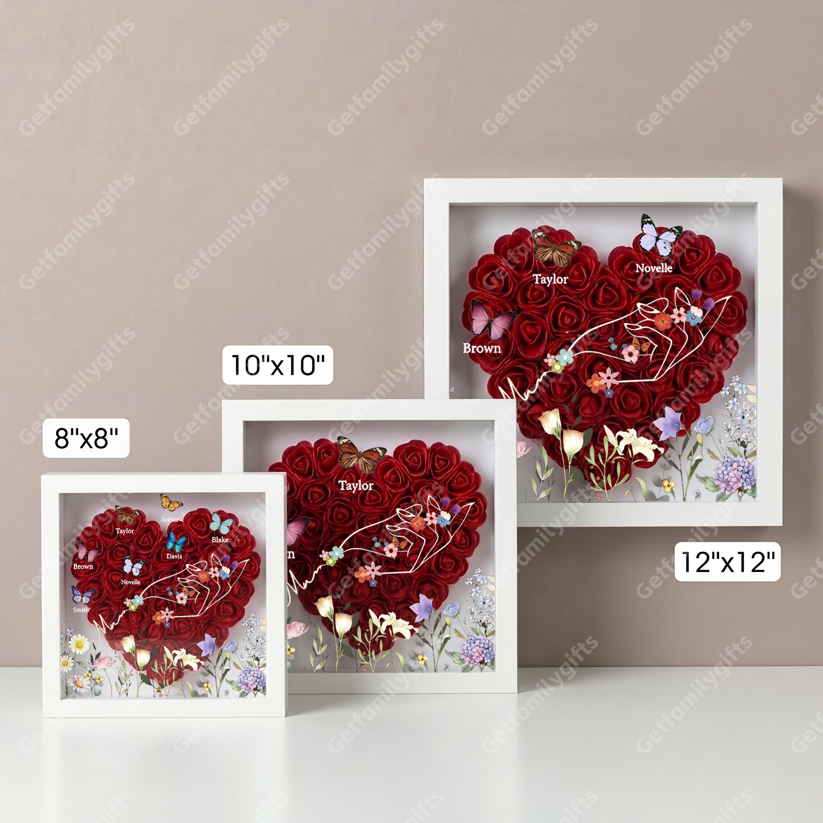 Custom flower shadow box with butterfly kid names-gift for mother's day