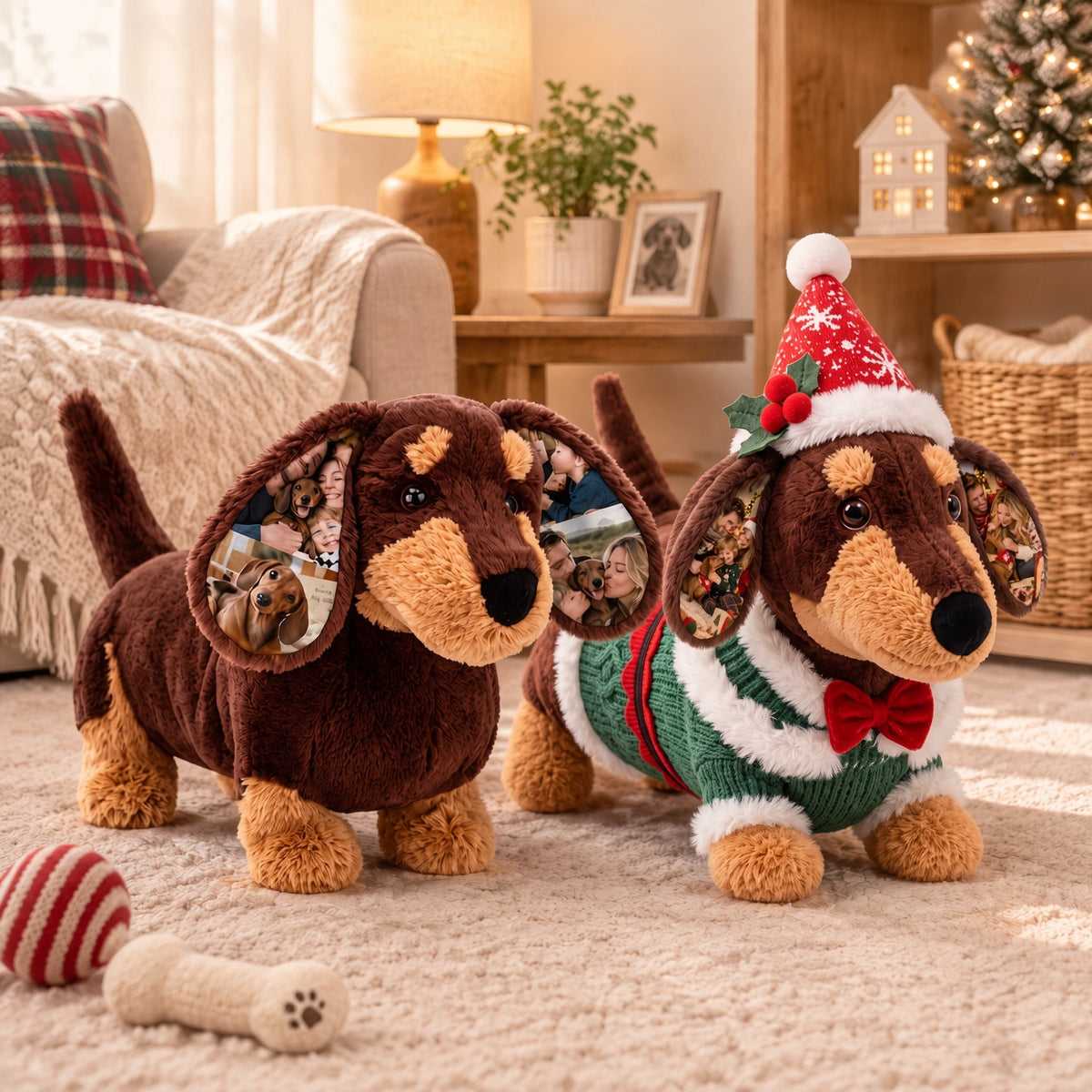 Custom Photo Dachshund Stuffed Animal — Personalized Sausage Dog Plush with Ear Picture, Cute Gift for Dog Moms, Girlfriend & Kids