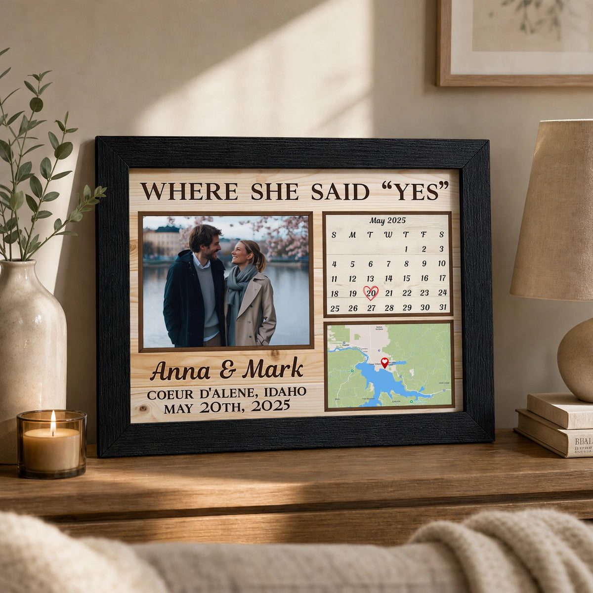 Custom "She Said Yes" Engagement Photo Frame – Personalized Bridal Shower Gift, Couple Photo Keepsake for Bride-to-Be & Engagement Party