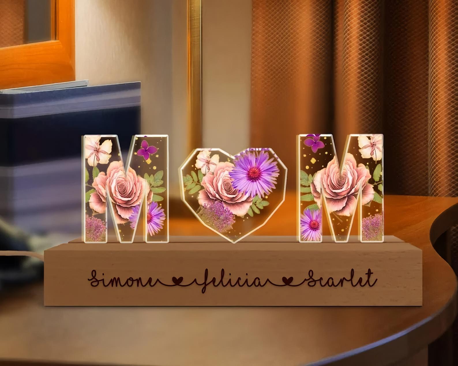 Custom Mother's Day Gift Ideas, Acrylic Night Light for Mom, 3D Night Lamp, New Mom Gift