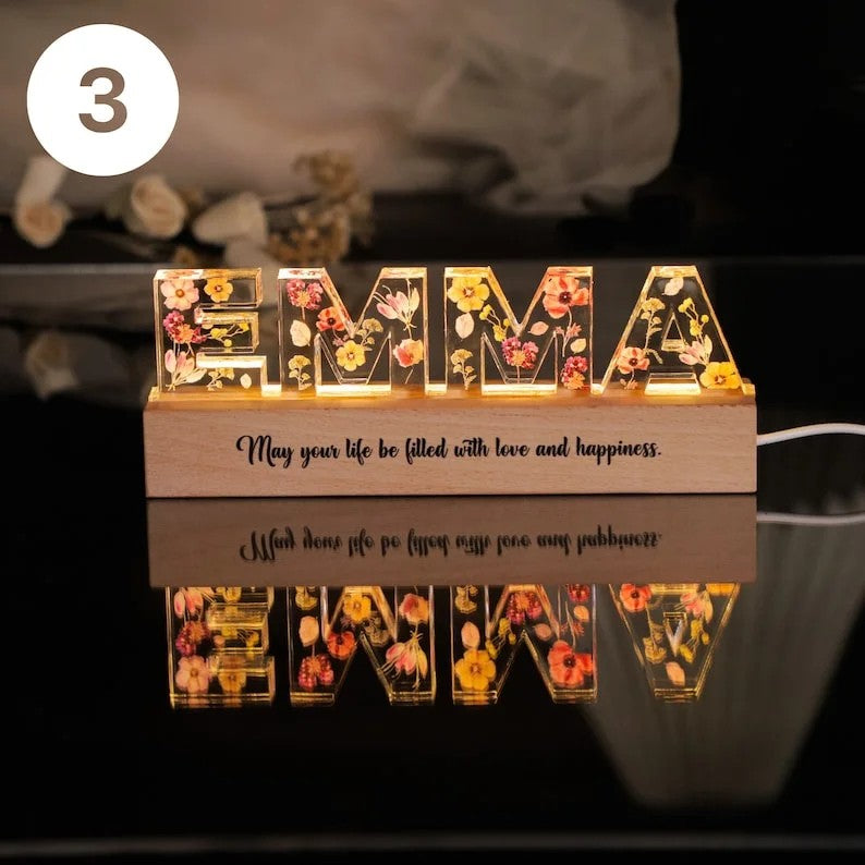 Custom Name Flower Night Light, Easter gift Personalized Light, Mother's Day Gift