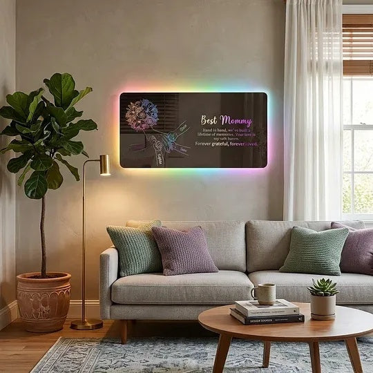 Custom Mom Holding Hands Mirror Light - Personalized Mother‘s Day Gifts with Choice of Bouquet for Mom