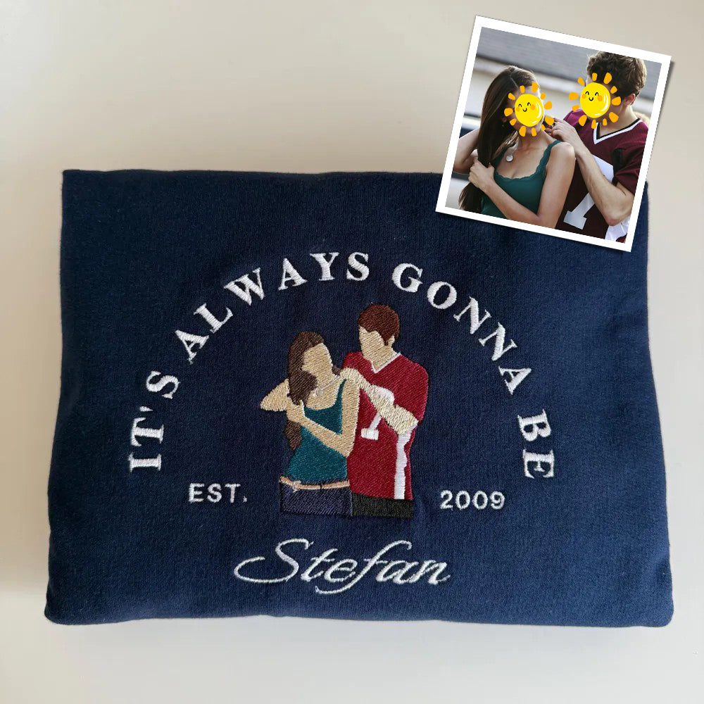 Personalized Embroidered Couple Sweatshirt With Custom Text & Date
