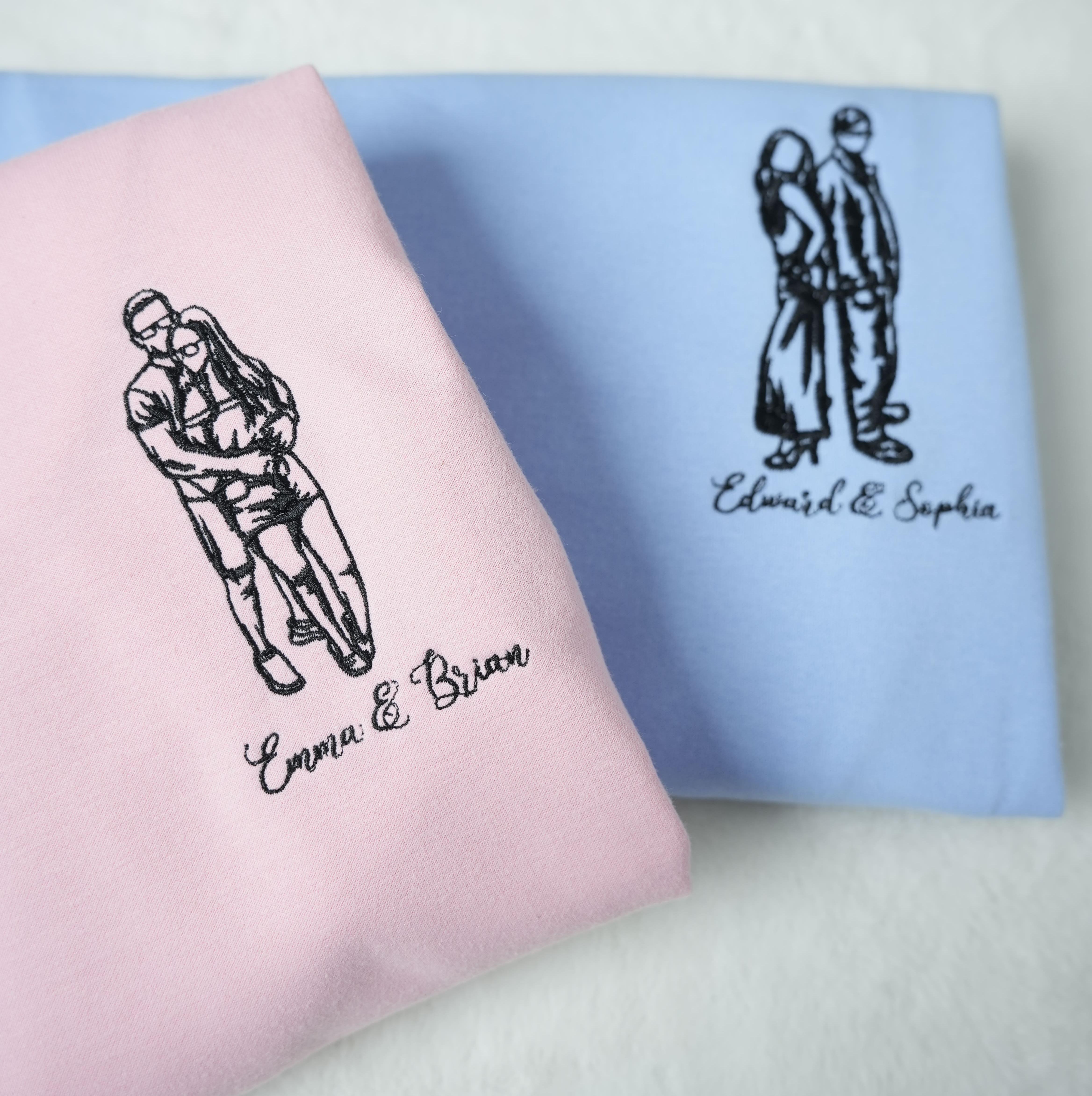 Personalized Couple Sketch Embroidered Sweatshirt – Custom Photo Line Art