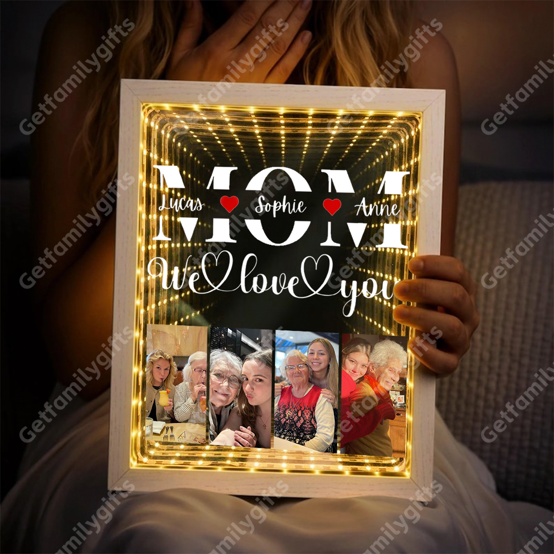 Custom "MOM, We Love You" Photo Mirror Lightbox (Personalizable with Child's Name) — The Perfect Mother's Day Gift