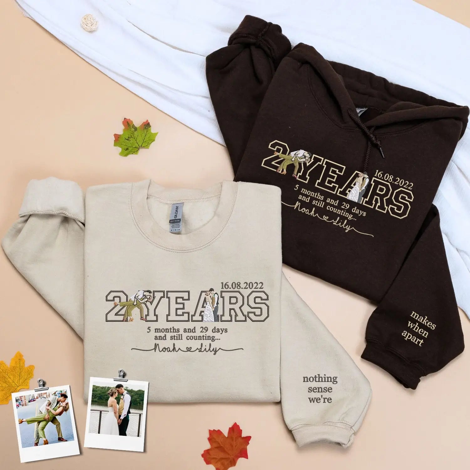 Custom Embroidered Portrait from Photo Sweatshirt or Hoodie with Anniversary Date